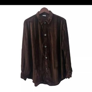 CP Shades 100% Rayon Velvet Button Front Blouse Brown Womens Size S